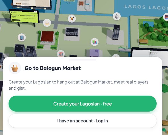 Balogun Market prompt with create account and login options