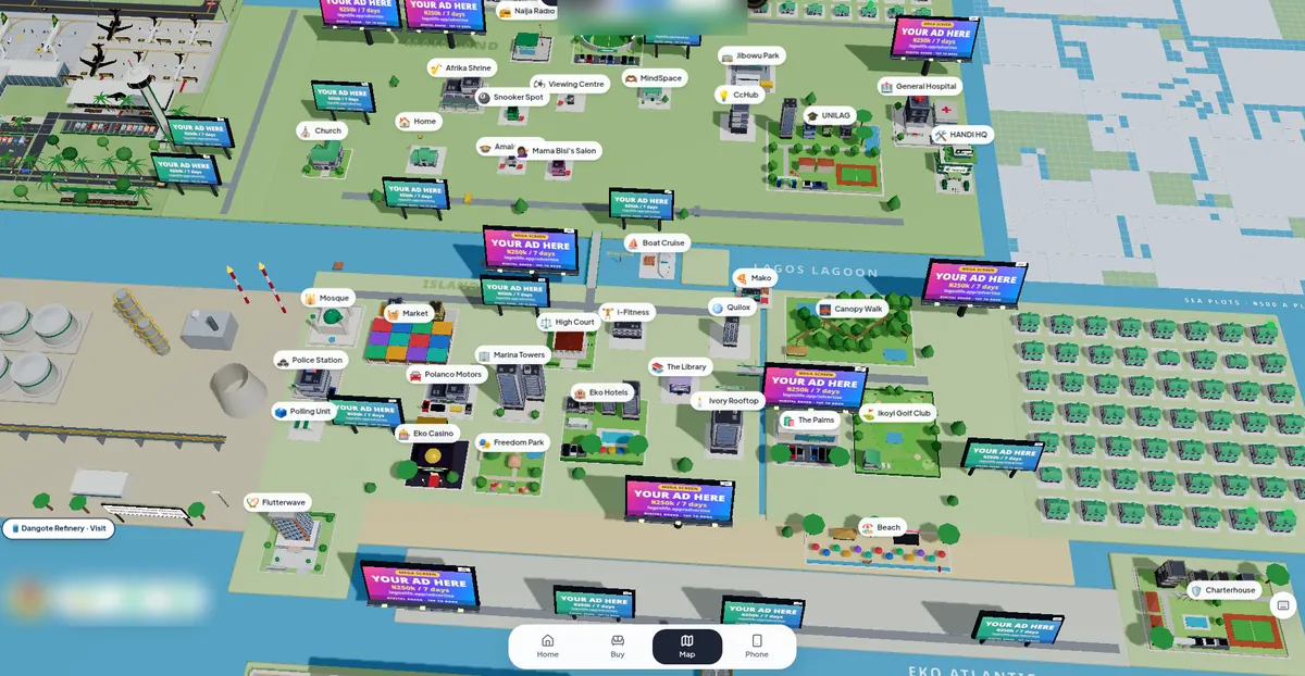 Lagos Life map with the ZUKO spots: the airport, Naija Radio, Jibowu Park and Boat Cruise on Lagos Lagoon